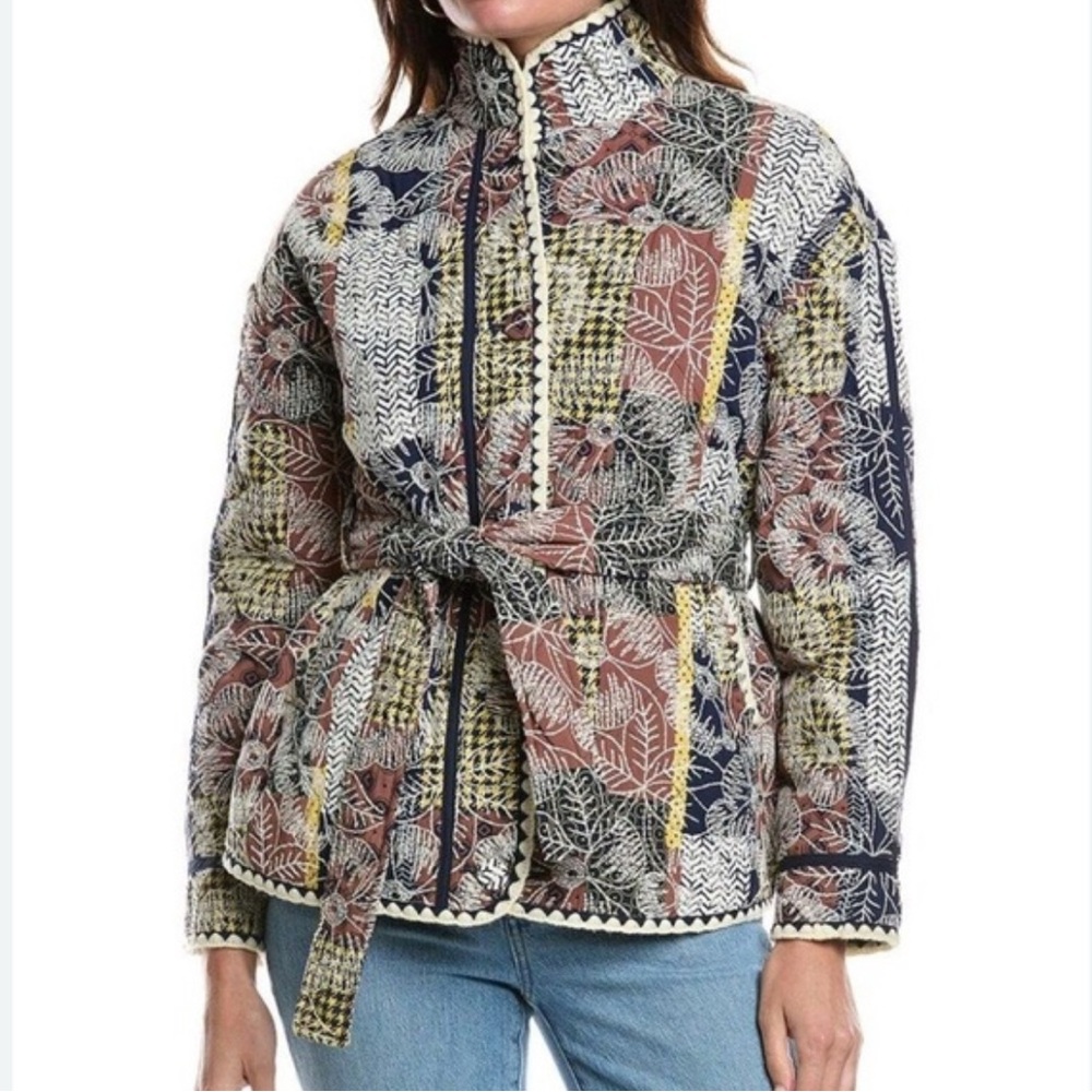 7 For All Mankind Women’s Quilted Floral Barn Coat Jacket w/Tie Size Small
